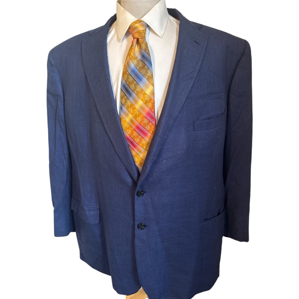 Royal Classic Bespoke Tom James Blue Silk Sport Coat Sz 54R Big & Tall Jacket